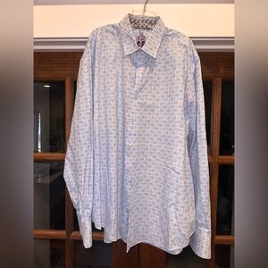EUC Robert Graham Size Large Men's Blue Patterned Button Up Dress Shirt‎